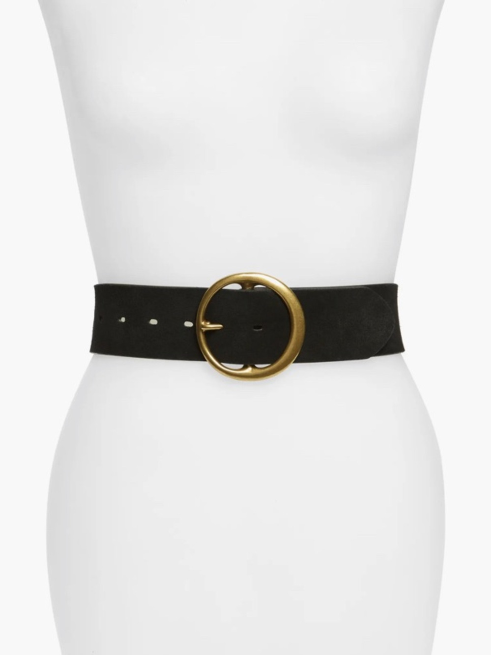 Treasure and Bond Wide Black Suede Belt with Round Gold Buckle size Small